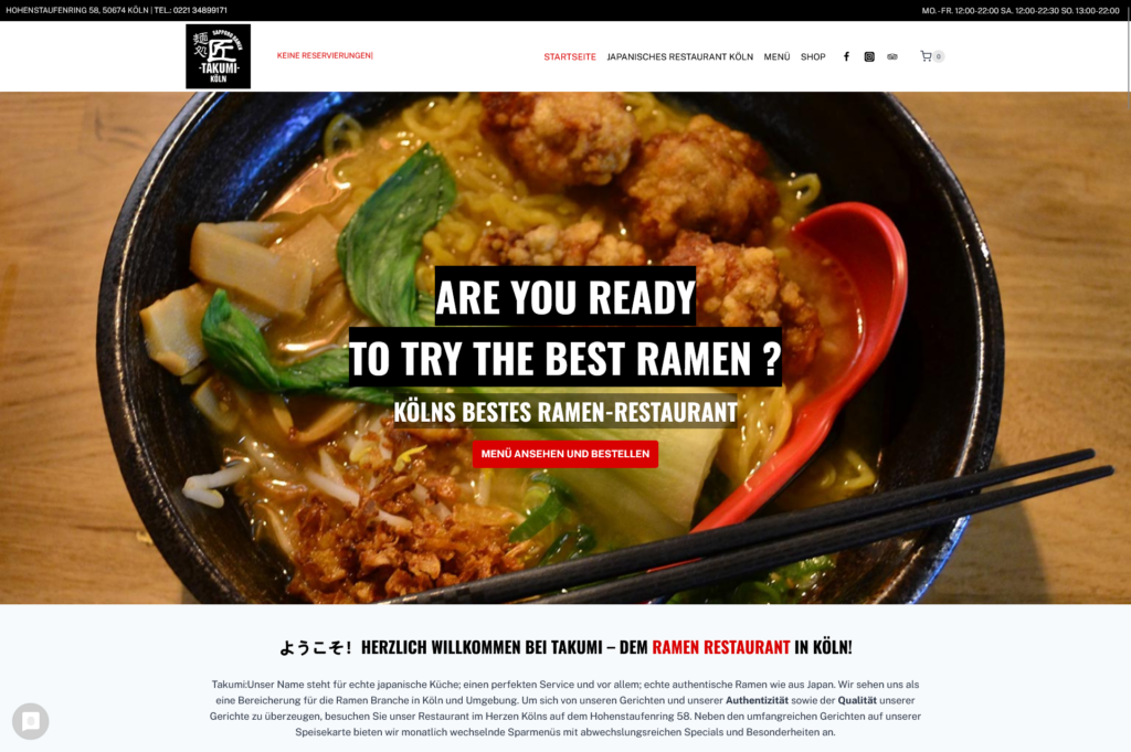 Takumi Köln - Restaurant Website